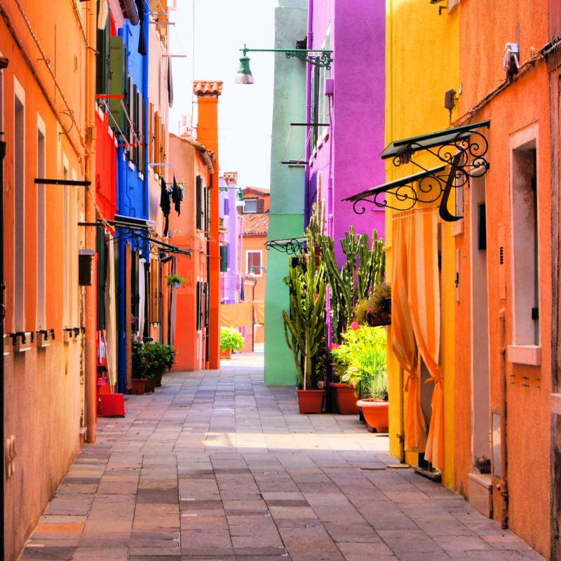 vibrant street in burano italy