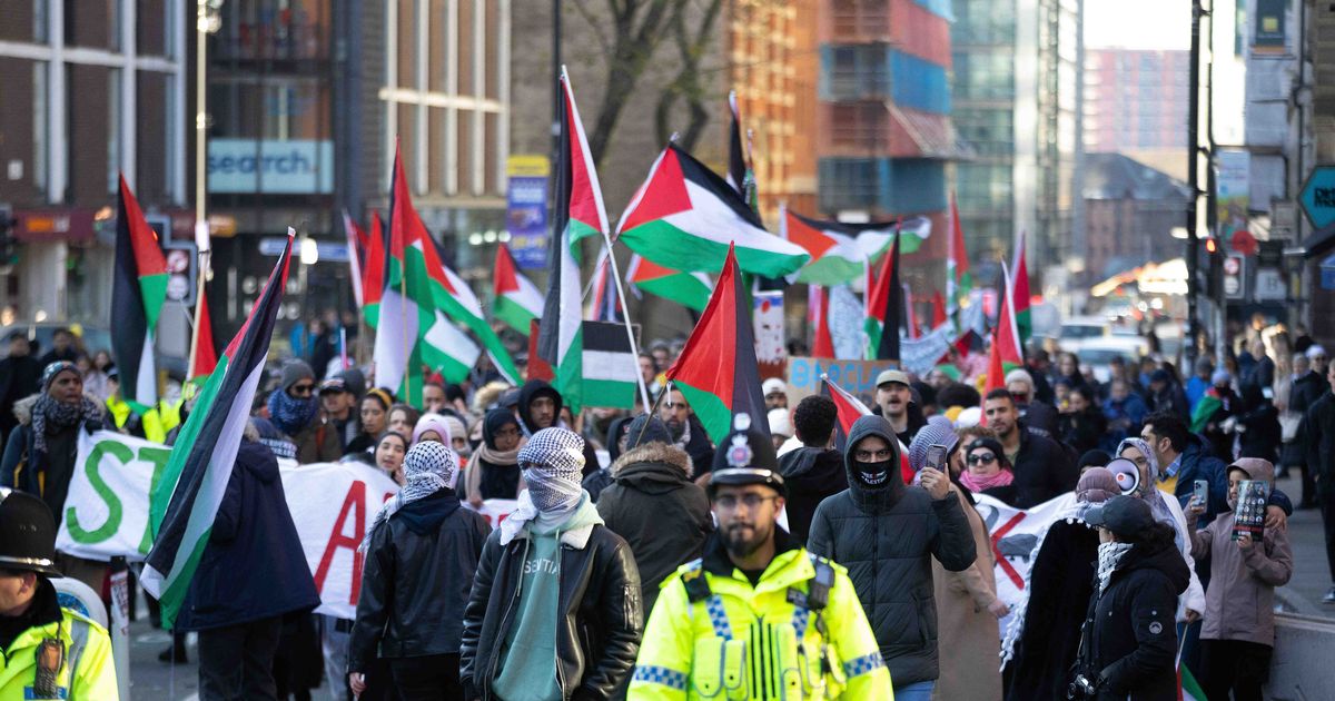 Pro-Palestinian protesters target bank in march through Manchester city ...