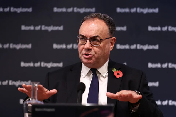 interest rate Governor of the Bank of England Andrew Bailey addresses the media during a press conference concerning interest rates, at the Bank of England, in London, Britain, November 2, 2023. HENRY NICHOLLS/Pool via REUTERS