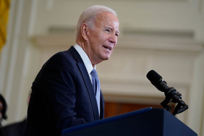 President Joe Biden speaks on the anniversary of the Inflation Reduction Act during an event in the East Room of the White House, Wednesday, Aug. 16, 2023, in Washington. (AP Photo/Evan Vucci, File)