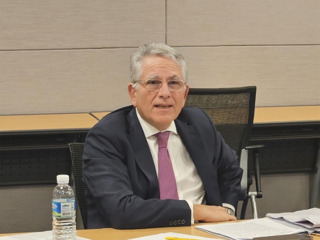 Gerassimos Thomas, the director-general for taxation and customs at the European Commission, speaks during a meeting with reporters in Seoul on Nov. 15, 2023, in this photo provided by the Delegation of the European Union in South Korea. (PHOTO NOT FOR SALE) (Yonhap)