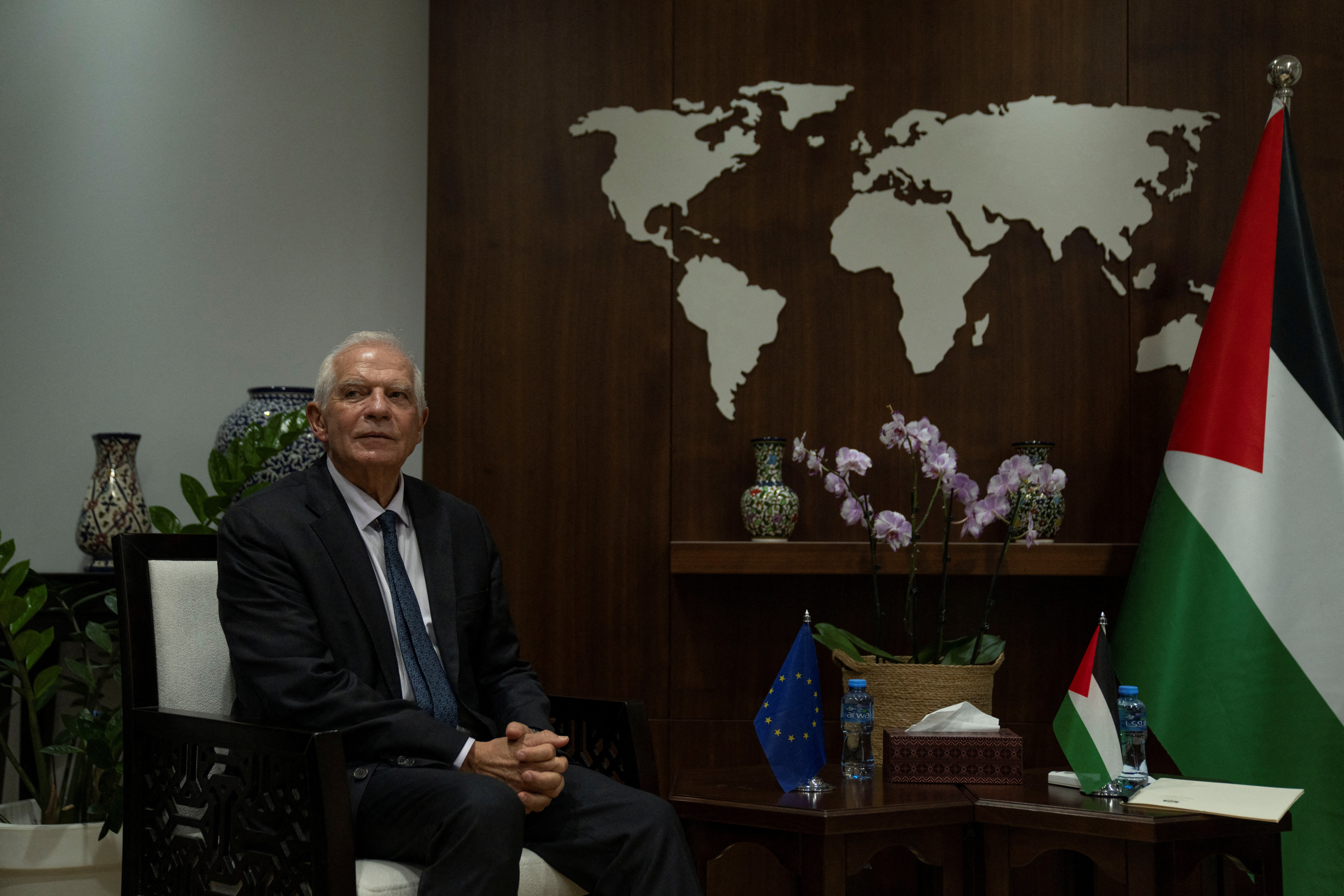 Palestinian Prime Minister Mohammad Shtayyeh meets with European Union's foreign policy chief Josep Borrell in the West Bank city of Ramallah