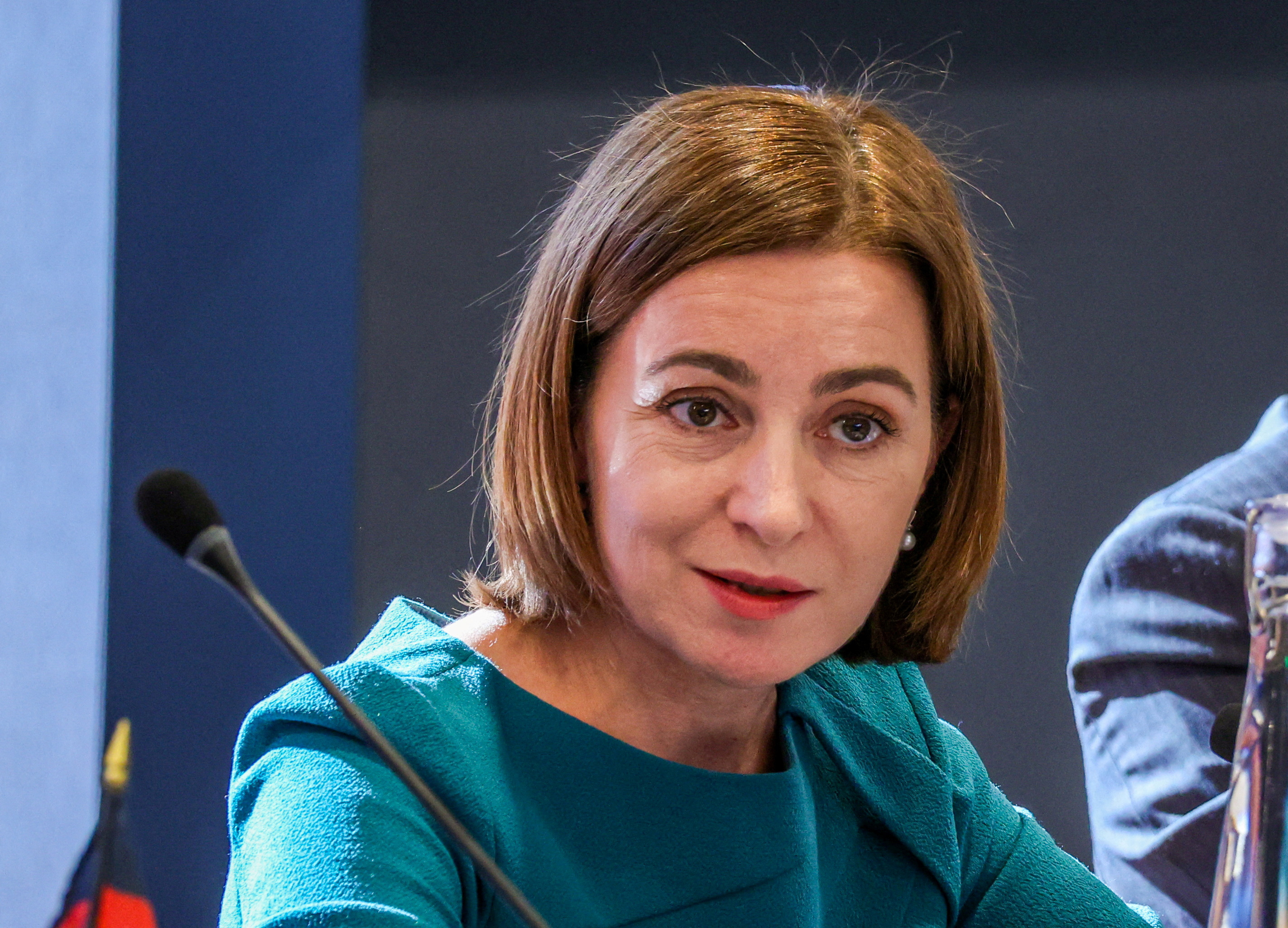 Moldovan President Maia Sandu speaks at the USAID "Democracy Delivers" event at the Ford Foundation Center for Social Justice, in New York City