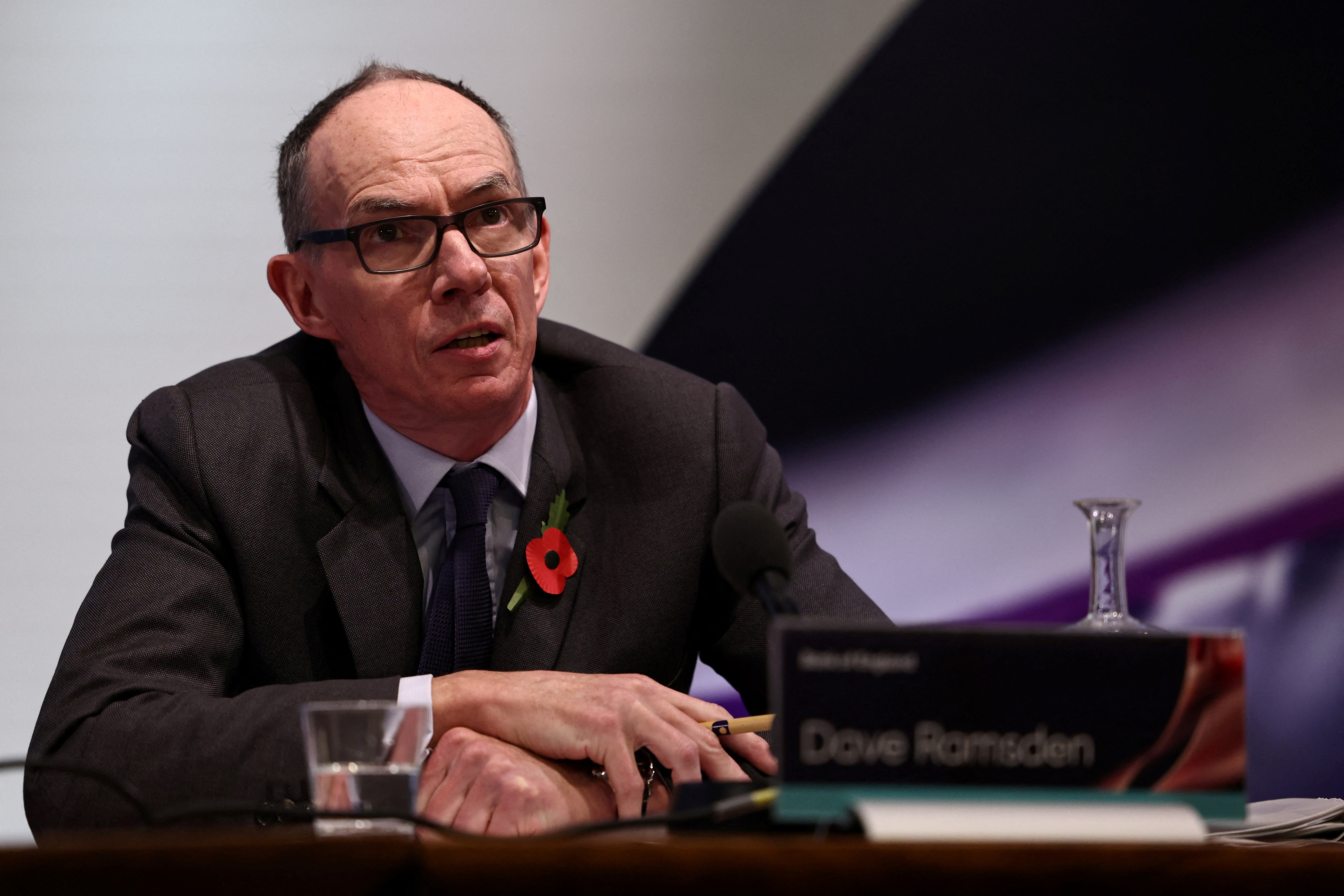 Deputy Governor for Markets and Banking of the Bank of England Dave Ramsden attends a press conference in London