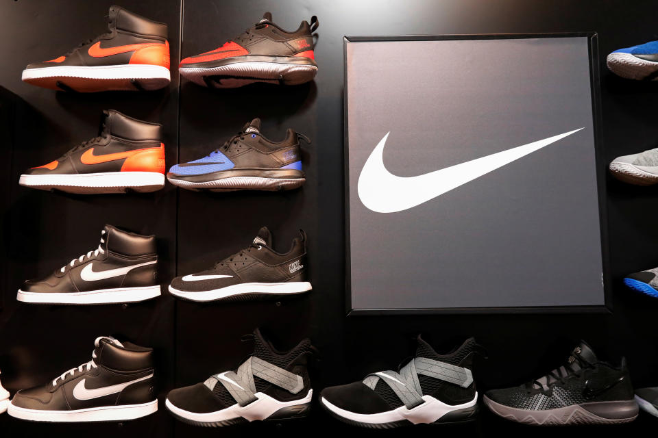Nike shoes are seen on display in New York, U.S., March 18, 2019. REUTERS/Shannon Stapleton