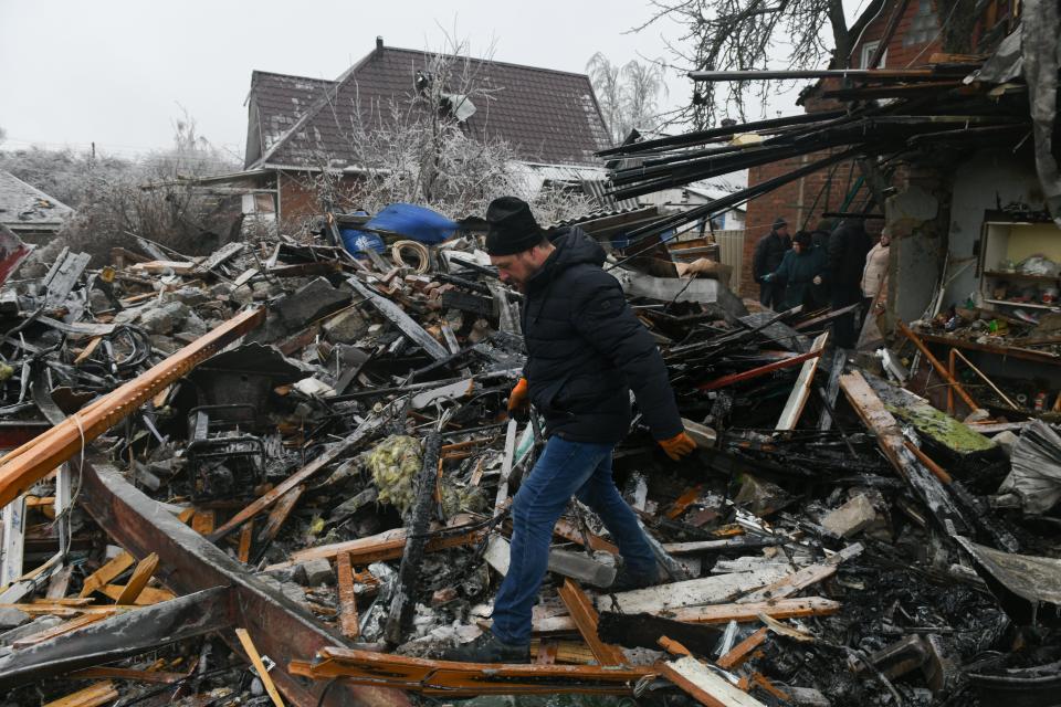 The aftermath of recent shelling in Yasynuvata (Yasinovataya), Russian-controlled Ukraine (AFP via Getty Images)