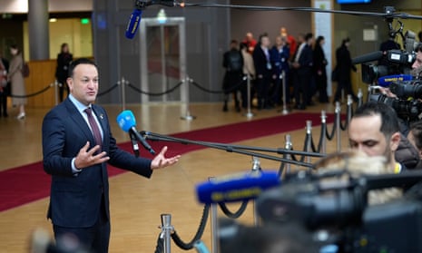 Leo Varadkar speaks into a microphone