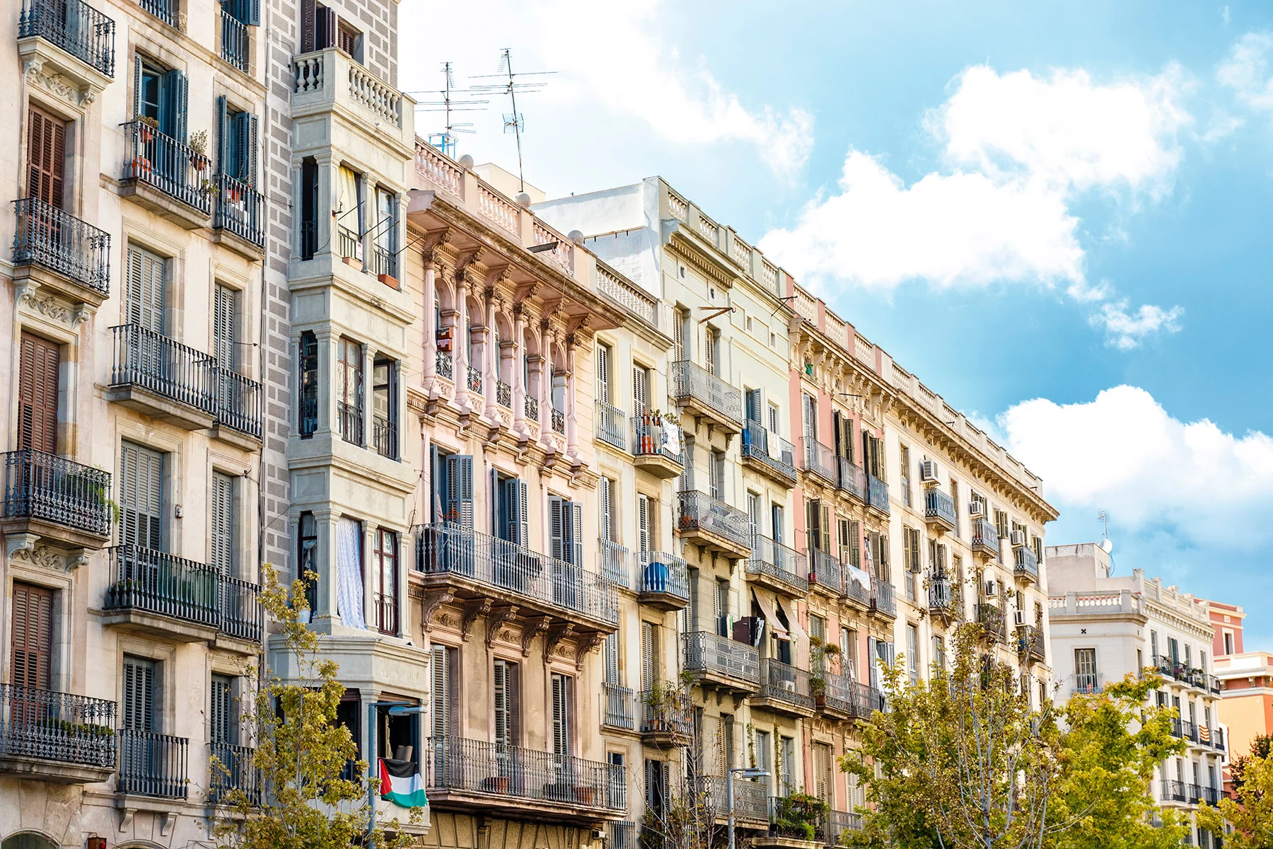 Old-fashioned apartment buildings in Barcelona