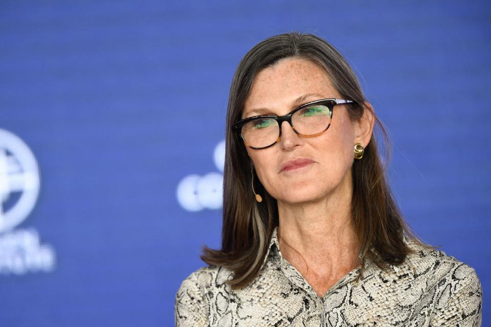 Cathie Wood, chief executive officer and chief investment officer, Ark Invest, speaks during the Milken Institute Global Conference on May 2, 2022 in Beverly Hills, California. (Photo by Patrick T. FALLON / AFP) (Photo by PATRICK T. FALLON/AFP via Getty Images)