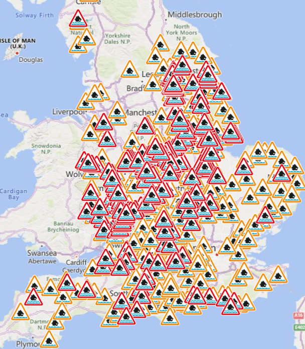 There are flood warnings and alerts all over the UK today (UK government)