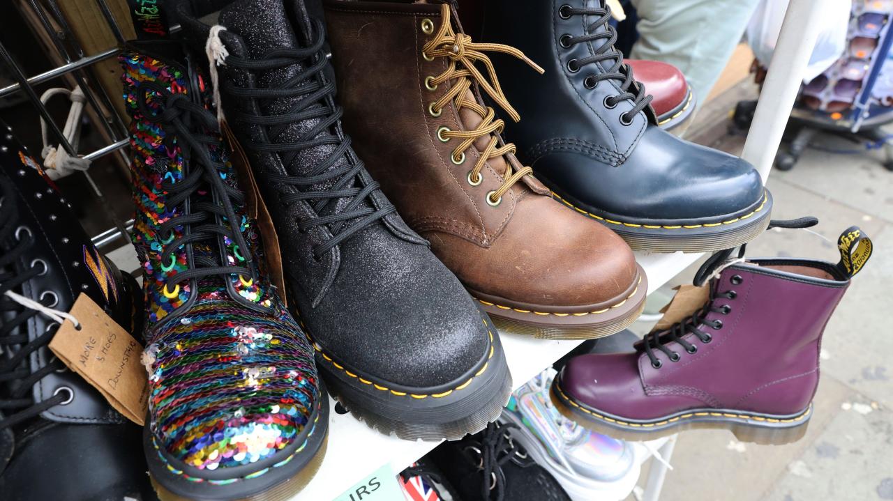 Dr Martens boots on display in a shop in Camden, London