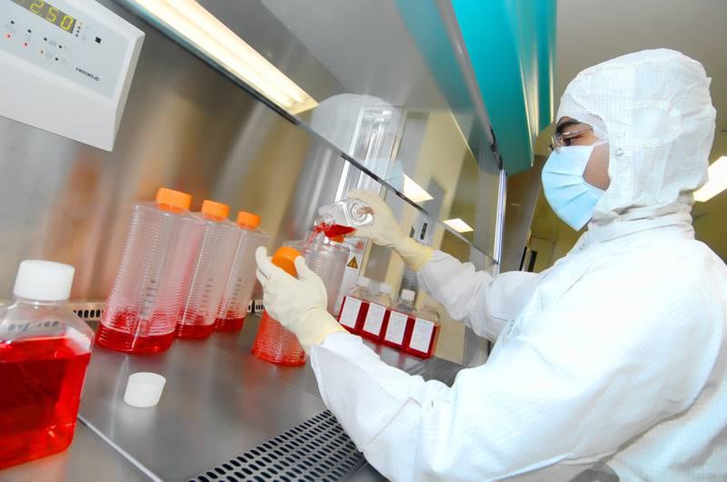 Laboratory at Gulf Pharmaceutical Industries PSC (Julphar), one of the largest pharmaceutical manufacturers in the Middle East. The GCC is evolving a strong pharmaceutical industry. Photo: Julphar