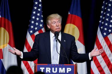 Republican presidential nominee Donald Trump speaks at a campaign rally in Colorado Springs. Carlo Allegri / Reuters