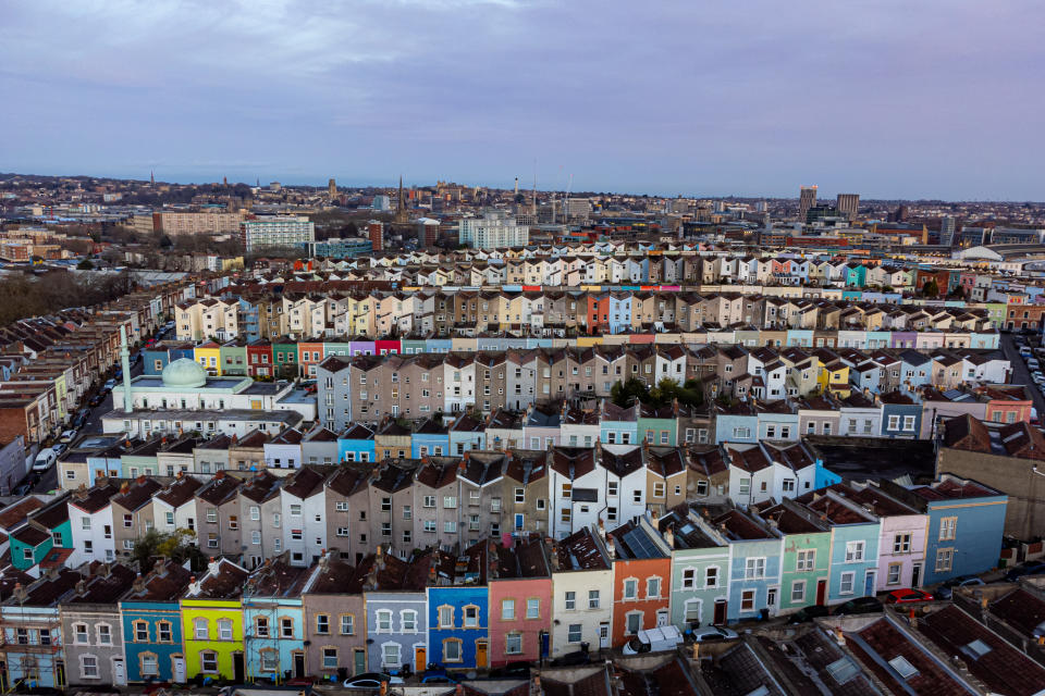 UK mortgage Houses in Totterdown in Bristol after sunrise as a dry and mild weekend is expected across most of the country, but strong winds in northern Scotland could cause some disruption, the Met Office has said. Picture date: Sunday January 28, 2024. (Photo by Ben Birchall/PA Images via Getty Images)