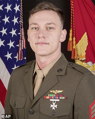 Sgt. Alec Langen, 23, of Chandler, Arizona, a CH-53E crew chief