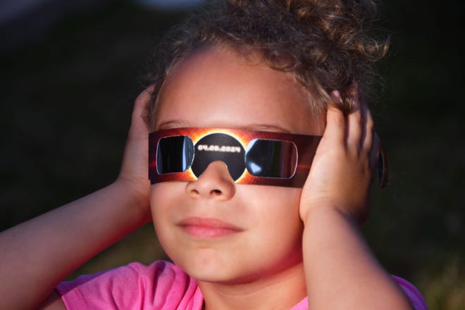 It is very important to wear approved eye protection ahead of the April 8 solar eclipse. Eclipse glasses can be ordered online, and some local stores and libraries have them. Some 7-11 stores, Lowe's sell them, and some eye doctors and libraries have the glasses. They will get harder to find closer to the eclipse.
