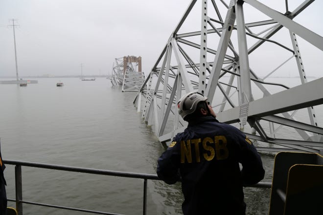 NTSB investigators on the cargo vessel Dali, which struck and collapsed the Francis Scott Key Bridge on March 26, 2024.