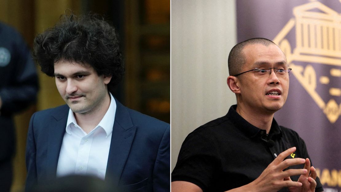 Sam Bankman-Fried, left, was convicted on seven counts of fraud in early November. Two weeks later, Binance founder Changpeng Zhao pleaded guilty to money-laundering charges in a settlement with US authorities.