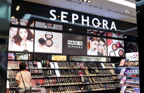 <span class="caption">Influencers, online retail and AI have created a new generation of customers for Sephora.</span> <span class="attribution"><a class="link " href="https://www.shutterstock.com/image-photo/singapore-apr-22-2018-sephora-make-1089588977" rel="nofollow noopener" target="_blank" data-ylk="slk:TY Lim/Shutterstock;elm:context_link;itc:0;sec:content-canvas">TY Lim/Shutterstock</a></span>