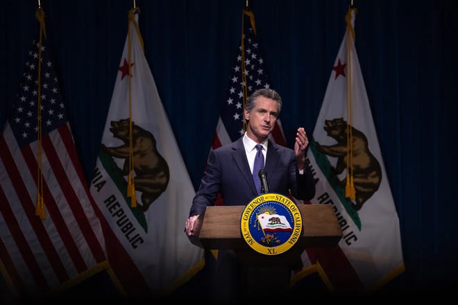 California Gov. Gavin Newsom unveils his 2024-25 budget proposal in Sacramento on Jan. 10, 2024.