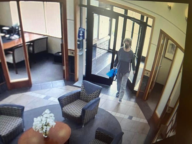 Pictured is an image captured from surveillance video when police said Ann Mayers, 74, robbed a Fairfield Township credit union in Butler County, Ohio on April 19, 2024.