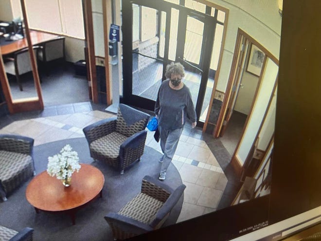 Pictured is an image captured from surveillance video when police said Ann Mayers, 74, robbed a Fairfield Township credit union in Butler County, Ohio on April 19, 2024