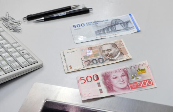 otes of different European currencies (from top), Danish Krone, Croatian Kuna and Swedish Krona, at an exchange office in Munich, Germany, on September 2017. 