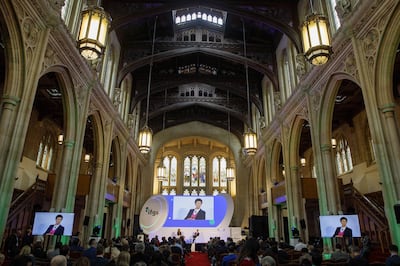Julia Hoggett, the chief executive of the London Stock Exchange, speaks during the IFGS 2022 summit at the Guildhall in London. Getty Images