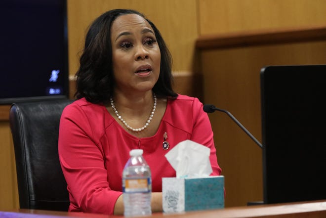 Fulton County district attorney Fani Willis testifies during a hearing into 'misconduct' allegations against her at the Fulton County Courthouse in Atlanta, Georgia, on February 15, 2024.