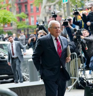 United States Senator, Bob Menendez walks towards the Daniel Patrick Moynihan U.S. Courthouse where he will be on trial for bribery and corruption charges. The jury selection for the trial is expected to start today, Monday, May 13, 2024.