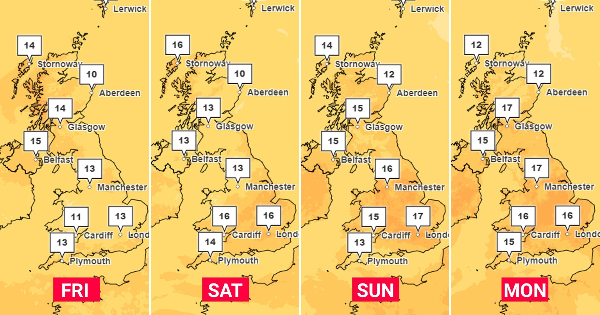 Bank holiday weekend weather forecast (Picture: Met Office)