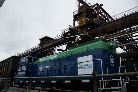 One of U. S. Steel's battery-powered locomotives on display at the Mon Valley Works - Clairton Plant near Pittsburgh, Pennsylvania. (Photo: Business Wire)