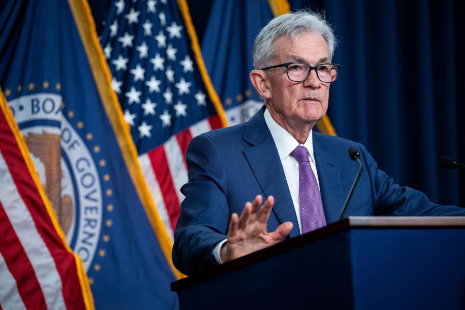 FTSE, Wall Street, U.S. Federal Reserve Chair Jerome Powell during a press conference