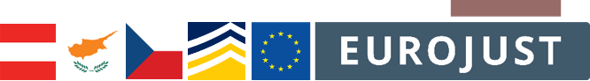 Flags of Austria, Cyprus, Czech republic and logos of Europol and Eurojust