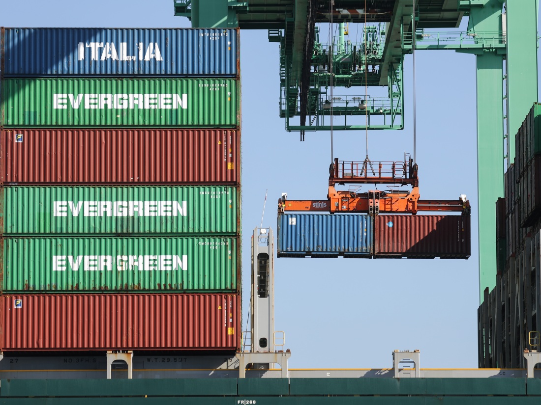 Containers arrive from Taiwan to the Port of Los Angeles on March 6, 2020.