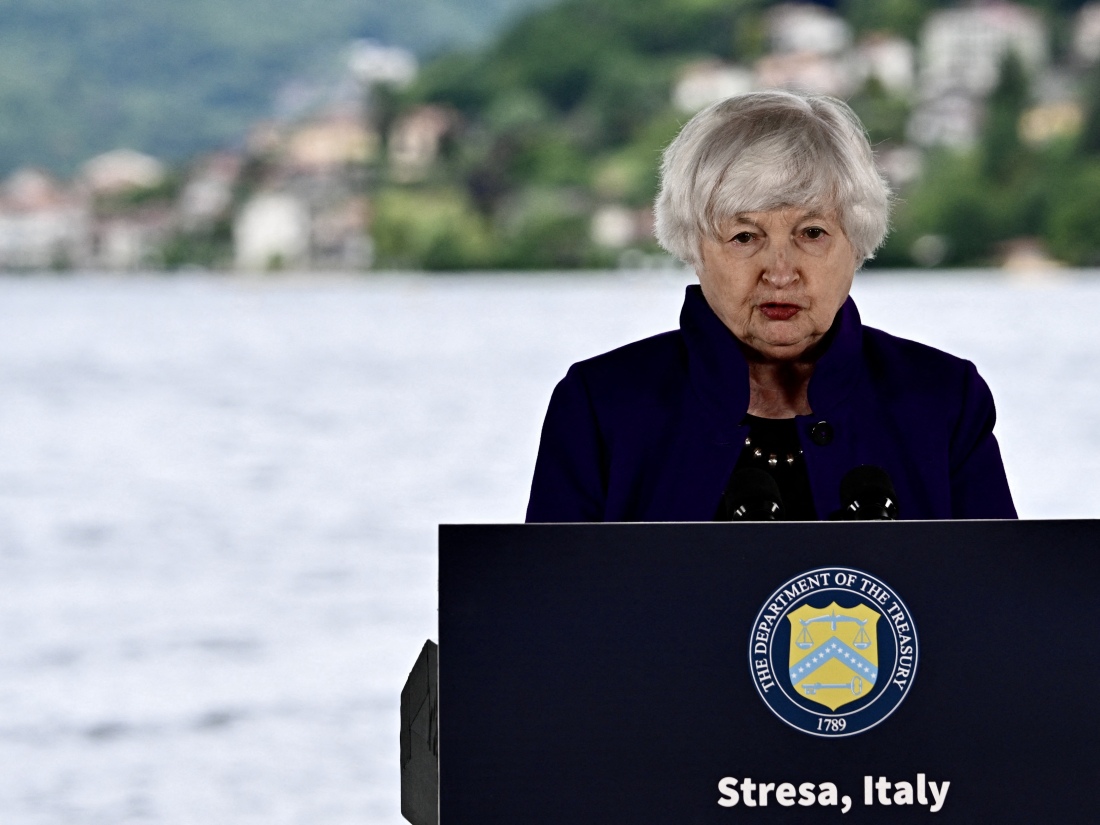 Treasury Secretary Janet Yellen attending the G7 finance ministers meeting in Stresa, Italy, last month. A strong dollar reinforces America's economic power.