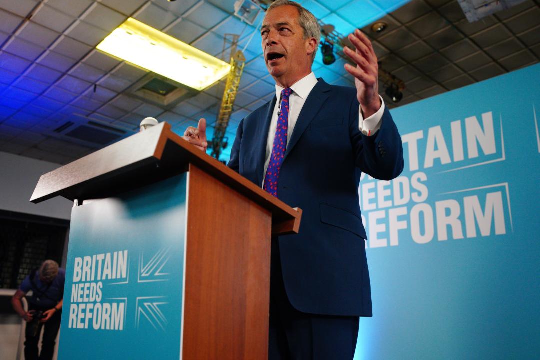 Reform UK leader Nigel Farage launches 'Our Contract with You' in Merthyr Tydfil while on the General Election campaign trail. Picture date: Monday June 17, 2024.