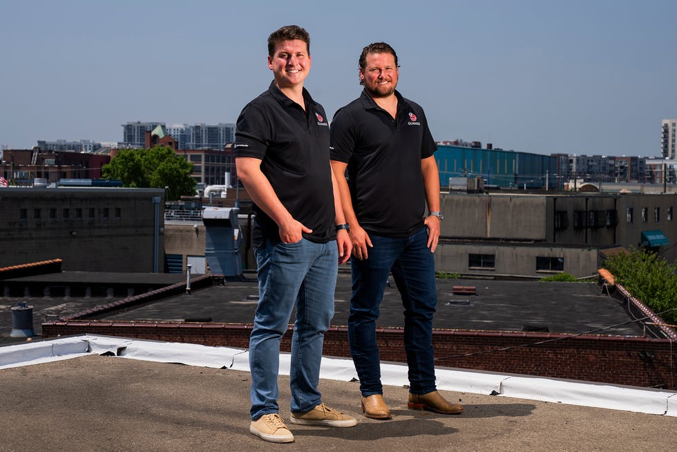 Andrew, left, and Eddie Prchal, owners of Gunner Roofing, at their current headquarters in Stamford, Conn. The company expanded from its original Greenwich location in 2022.