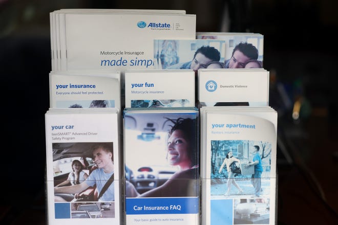 Insurance information pamphlets are displayed inside of an Allstate Insurance office on June 09, 2023 in San Francisco, California. Allstate Insurance is following the lead of State Farm Insurance and discontinuing homeowners insurance for California residents. Historic construction costs and rapidly growing catastrophe exposure are a few of the reasons for the new policy.