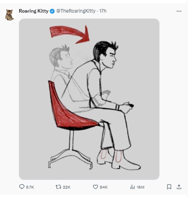 In its latest intervention, Roaring Kitty posted a cryptic drawing on Twitter last month, which could be interpreted as a renewed declaration of support for GameStop