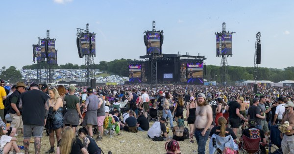 Music festival stage and crowd