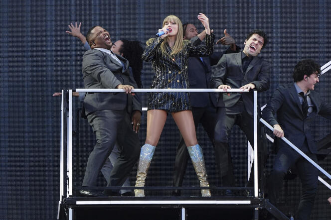 Singer Taylor Swift performs on stage during her Eras Tour at the Murrayfield Stadium in Edinburgh, Scotland, on June 7, 2024.
