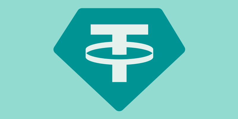 An illustration of the Tether stablecoin logo on a coin.