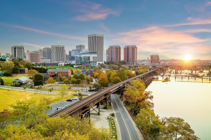 Richmond downtown city skyline cityscape in Virginia, USA