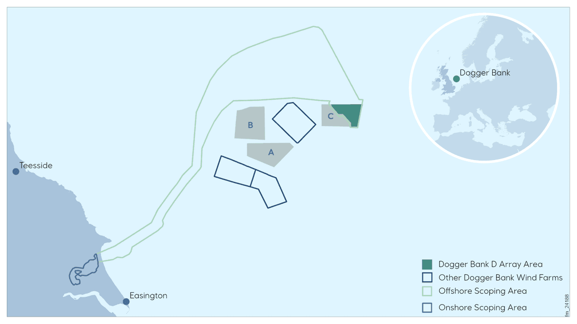 Dogger Bank D will utilise the eastern portion of the Dogger Bank C area, generating additional energy capacity within the same seabed footprint. (Illustration: Equinor)? 