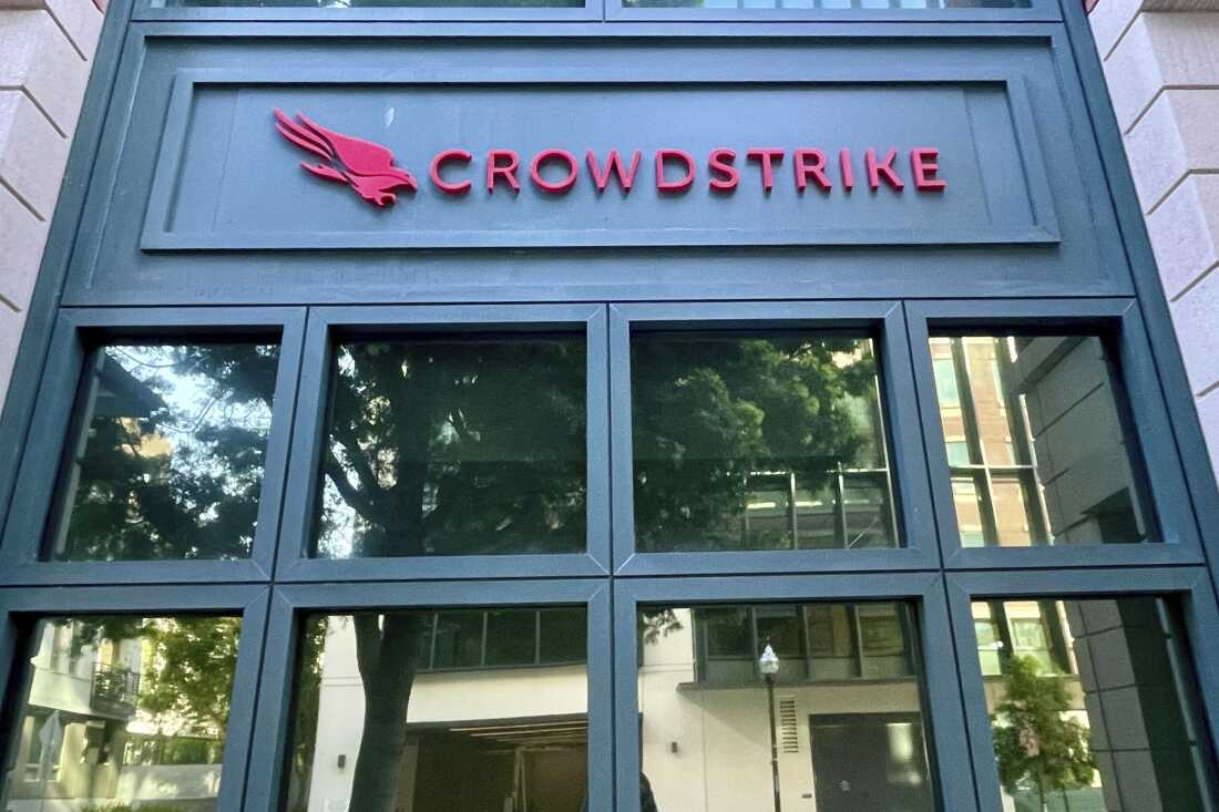 A Crowdstrike office in Sunnyvale, Calif. An overnight outage was blamed on a software update that the cybersecurity firm sent to Microsoft corporate customers, including many airlines.