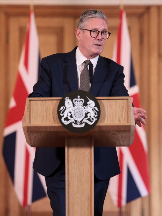 British Prime Minister Keir Starmer delivers a speech, following his first cabinet meeting as Prime Minister, in London, Saturday, July 6, 2024. Britain’s new Prime Minister Keir Starmer has appointed a Cabinet of Labour Party lawmakers and a few outside experts as he tries to tackle priorities including boosting a sluggish economy, building more homes and fixing the creaking state-funded health service.(Claudia Greco, Pool Photo via AP)