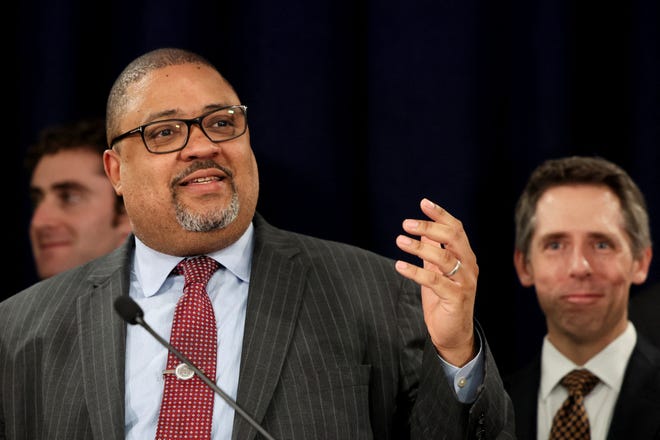 Manhattan District Attorney Alvin Bragg speaks after the guilty verdict on May 30, 2024, in former President Donald Trump's criminal trial over charges that he falsified business records in New York.