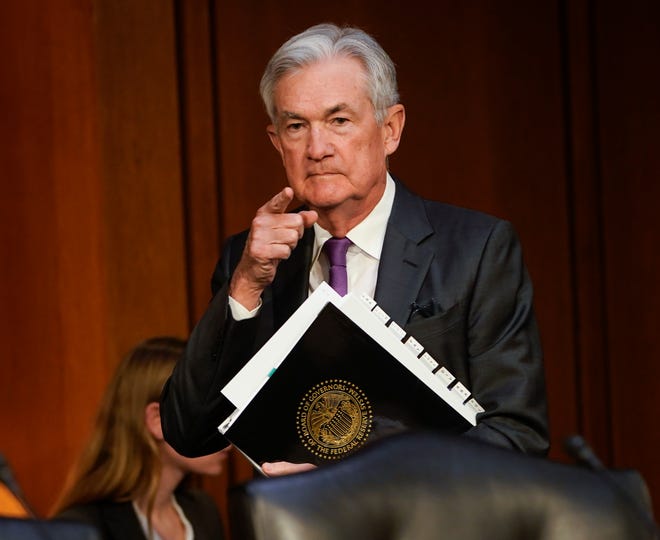 Jerome Powell, Chair, Board of Governors of the Federal Reserve System, arrives to testify in front of the Senate Banking, Housing, and Urban Affairs Committee during a hearing on the Federal Reserve's Semiannual Monetary Policy Report on March 7, 2023.