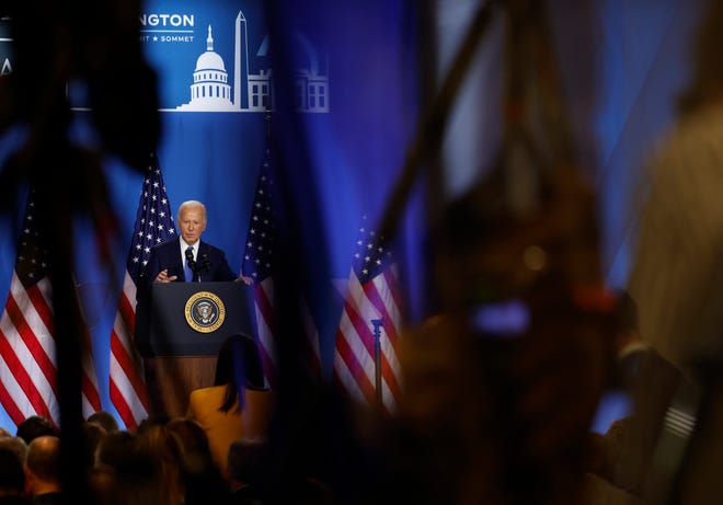 President Joe Biden holds news conference at the 2024 NATO Summit on Thursday in Washington, DC. NATO leaders convened in Washington this week for the annual summit to discuss future strategies and commitments and mark the 75th anniversary of the alliance's founding.